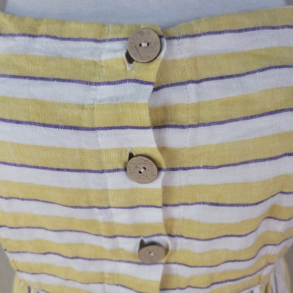 RACHEL ZOE Yellow Ivory Striped Linen Button Front Midi Dress Breezy Summer - Picture 7 of 14